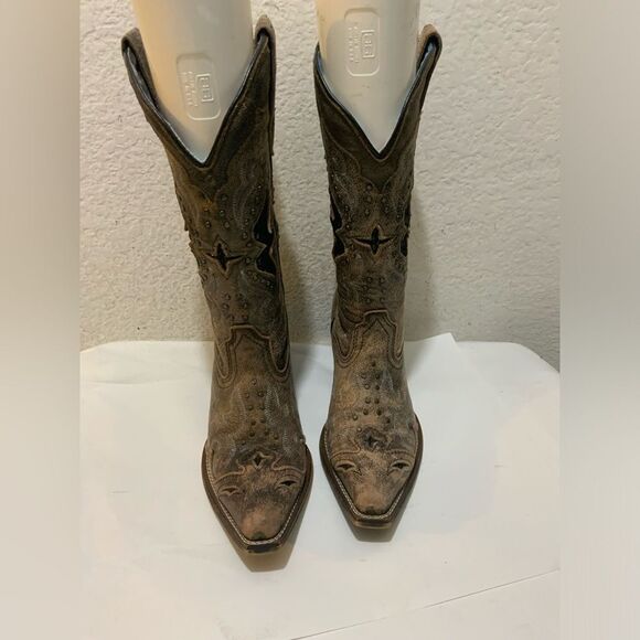 Laredo Lucretia Women's Brown Leather Pull On Western Boots Size 6 M - Picture 1 of 15